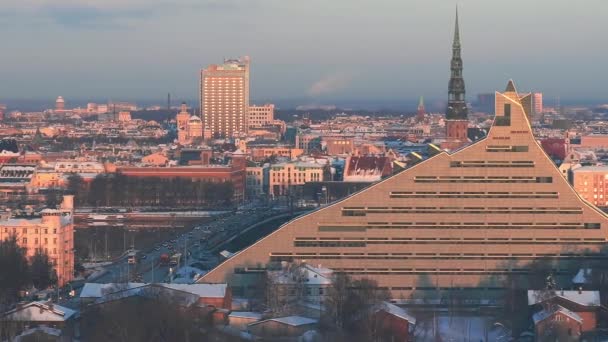 Aerial View National Library Riga Modern Architecture Latvia — Vídeo de stock
