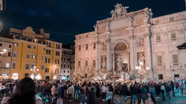 Rome Italy Stunningly Ornate Trevi Fountain Built Illuminated Night Heart — Stock Video