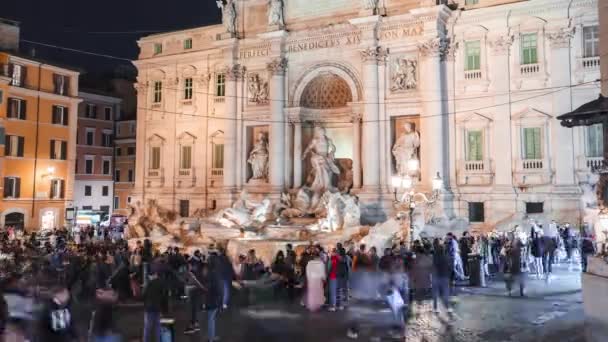 Rome Italie Fontaine Trevi Étonnamment Décorée Construite Illuminée Nuit Cœur — Video