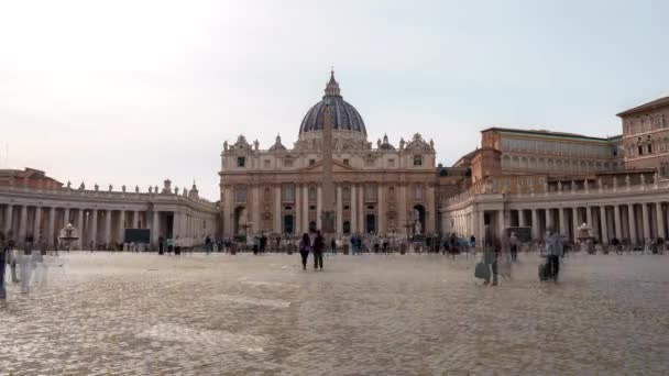 Vista Panorámica Basílica San Pedro Plaza Amanecer Vaticano Italia — Vídeo de stock