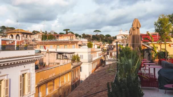 Vacker Takterrass Rom Italien Solig Dag Rom Från Ovan Terrassen — Stockvideo