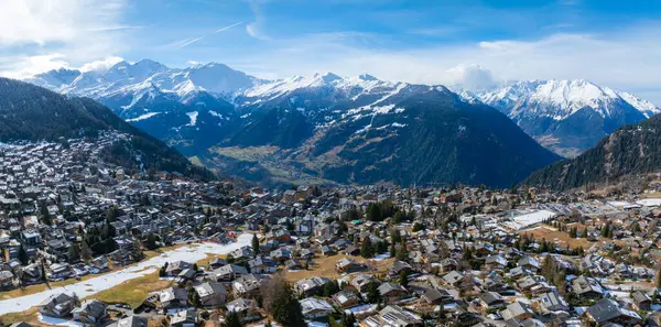 Panoramisch Uitzicht Vanuit Lucht Verbier Zwitserland Met Een Mix Van — Stockfoto
