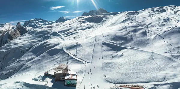 Zdjęcie Lotnicze Ośrodka Narciarskiego Zermatt Alpy Szwajcarskie Słoneczny Dzień Oferuje — Zdjęcie stockowe