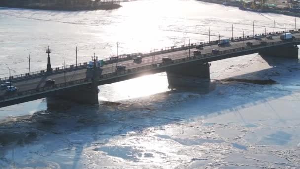 Zamarznięta Rzeka Daugava Rydze Łotwa Widok Lotu Ptaka Zimę Nad — Wideo stockowe