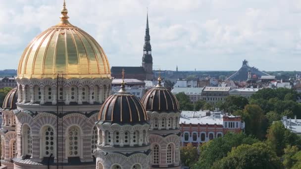 Catedral Natividad Cristo Riga Letonia Catedral Ortodoxa Estilo Bizantino Más — Vídeos de Stock