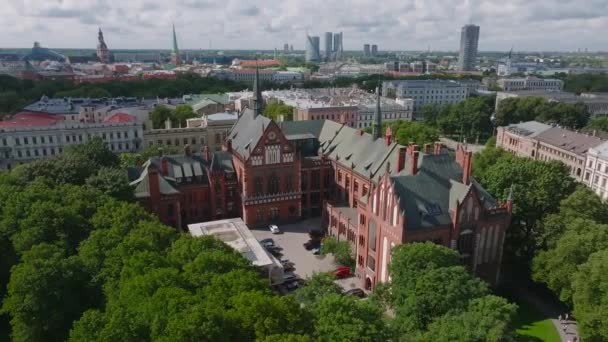 Красивый Вид Сверху Ригу Воздуха Панорамный Вид Старый Город Риги — стоковое видео