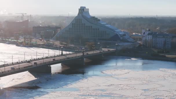 Aerial View National Library Riga Modern Architecture Latvia — Vídeo de stock