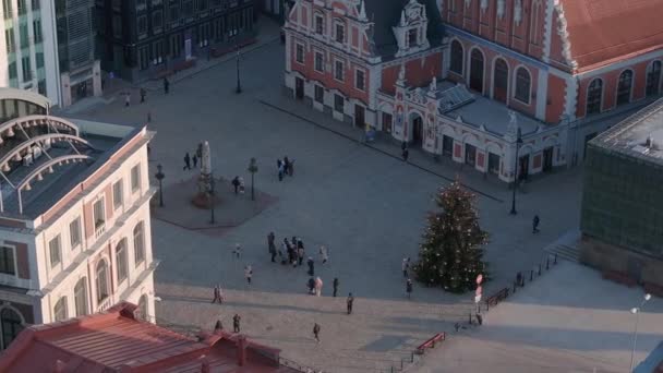 Vista Aérea Del Mercado Navideño Riga Letonia — Vídeos de Stock