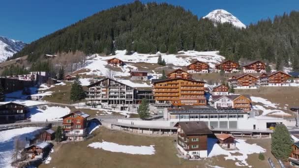 Piękny Panoramiczny Widok Lotu Ptaka Miasto Murren Ośrodka Narciarskiego Szwajcarii — Wideo stockowe