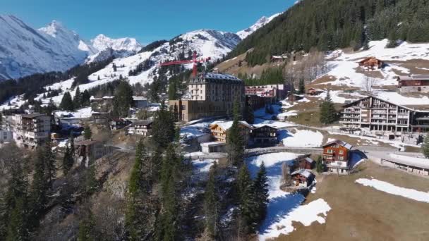 Прекрасний Панорамний Вид Місто Гірськолижного Курорту Муррен Швейцарії Розкішні Готелі — стокове відео