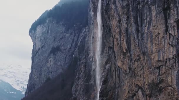 Krásný Letecký Výhled Staubbachovy Vodopády Švýcarsku Kouzelný Panoramatický Letecký Pohled — Stock video