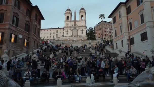 Piazza Spagna Rzymie Włochy Hiszpańskie Schody Wieczorem Jeden Najbardziej Znanych — Wideo stockowe