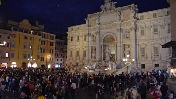 Roma Itália Fonte Trevi Incrivelmente Ornamentado Construído Iluminado Noite Coração — Vídeo de Stock