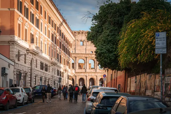 European City Street Scene Late Afternoon Rome Italy Classic Architecture — Stock Photo, Image
