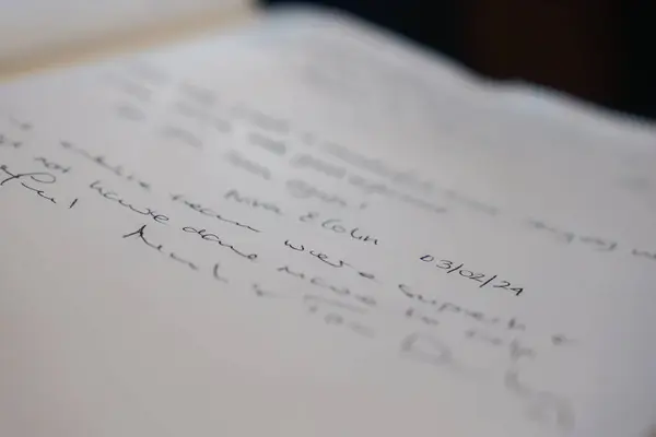 Close Paper Shot Handwritten Text Blue Ink D30 Seen Indicating — Stock Photo, Image