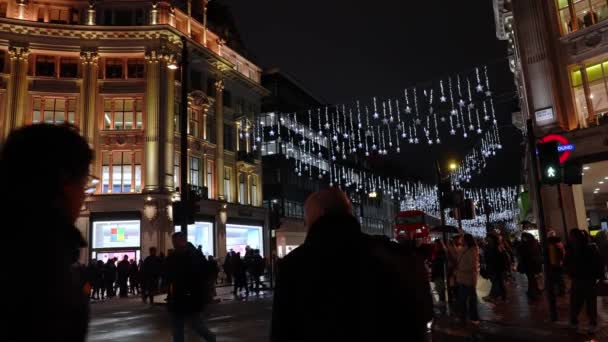 Luces Navidad Mayfair Londres Inglaterra Decoraciones Festivas Luces Navidad Calle — Vídeo de stock