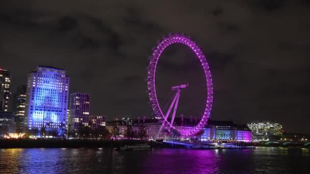 Nachtansicht Des Riesenrads London Eye London Großbritannien — Stockvideo