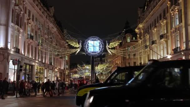 Mayfair Londra Ngiltere Noel Işıkları Piccadilly Yakınlarındaki Regent Caddesi Nde — Stok video