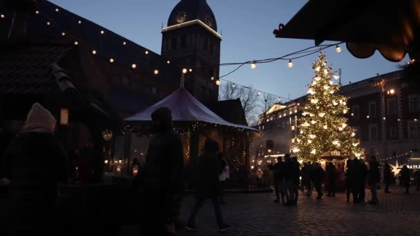 Belo Mercado Natal Riga Letónia Espírito Férias Centro Cidade Velha — Vídeo de Stock