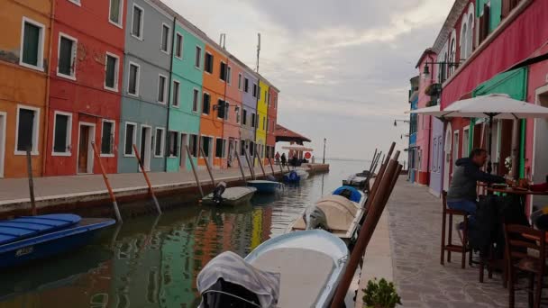 Île Colorée Burano Près Venise Coucher Soleil Ville Pêche Traditionnelle — Video