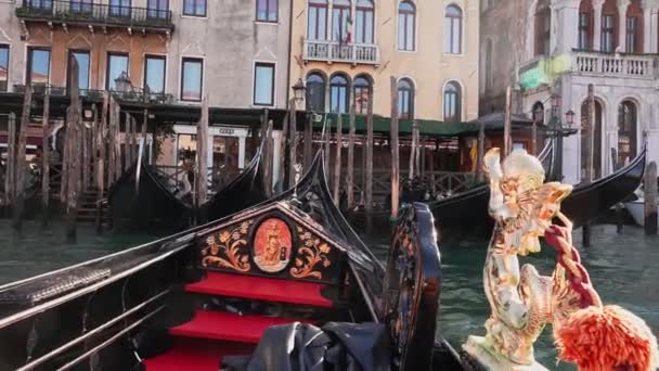 Driving Gondola Small Venezian Canal Beautiful Gondola Gondolier Driving Old — Stock Video
