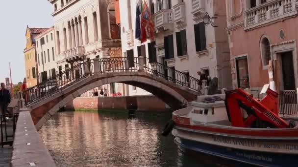Venedik Geleneksel Gondollar Venedik Teki Ünlü Canal Grande Basilica Santa — Stok video