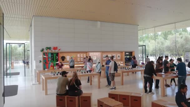 Vásárlók Apple Store Ban Belsőépítészet Apple Zászlóshajó Áruház Westfield Valley — Stock videók