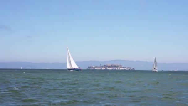 Navegando Pela Baía São Francisco Pequeno Iate Califórnia Perto Uma — Vídeo de Stock