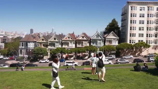 Вид Розписаних Дам Сан Франциско Painted Ladies Ряд Вікторіанських Будинків — стокове відео