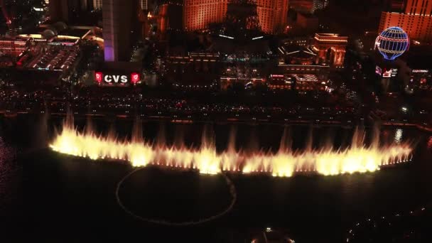 Vista Aérea Panorâmica Las Vegas Strip Noite Belas Fontes Bellagio — Vídeo de Stock