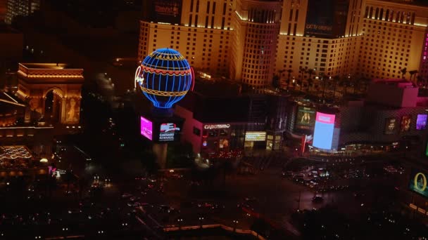 Panoramic Aerial View Las Vegas Strip Night Beautiful Bellagio Fountains — Stock Video