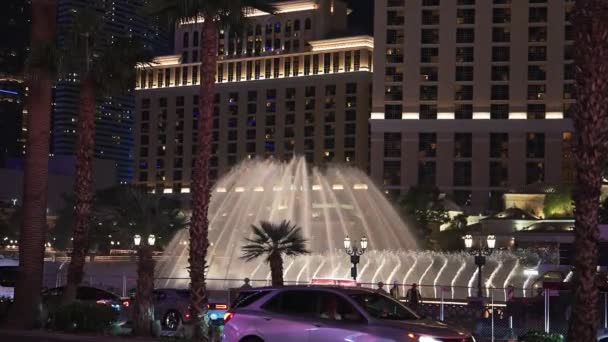 Vista Panoramica Sulla Las Vegas Strip Notte Bellissime Fontane Bellagio — Video Stock
