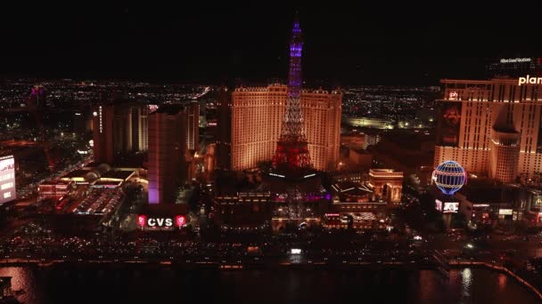Vue Aérienne Panoramique Strip Las Vegas Nuit Magnifiques Fontaines Bellagio — Video