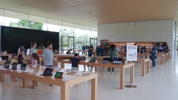 Kunden Apple Store Inneneinrichtung Apple Flagship Store Auf Der Westfield — Stockvideo