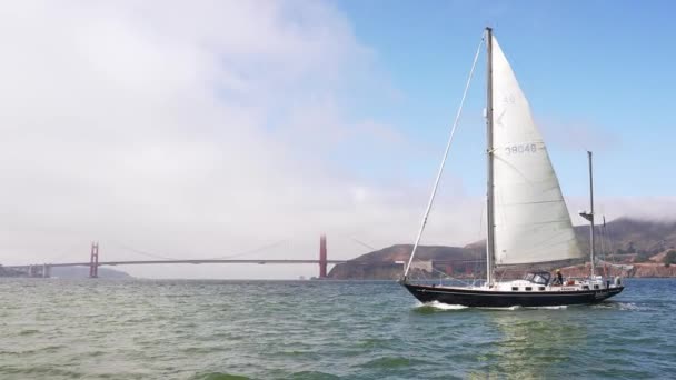 San Franciscó Öbölben Vitorlázok Egy Kis Jachton Kaliforniában Közel Golden — Stock videók