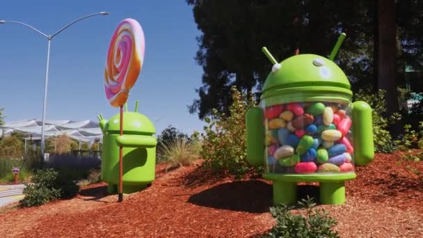 Android Lollipop Réplica Frente Escritório Google Uma Empresa Multinacional Especializada — Vídeo de Stock