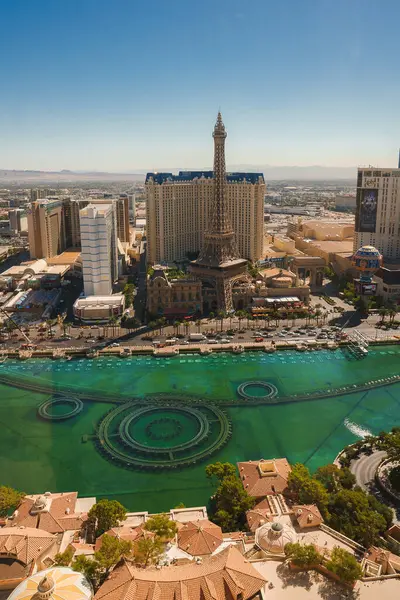 Aerial View Las Vegas Strip Featuring Bellagio Hotels Fountains Paris Stock Image