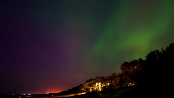 Prachtig Noorderlicht Aurora Borealis Lucht Boven Letland Mei 2024 Panorama — Stockvideo