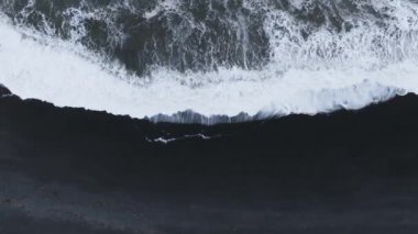 The black sand beach in Iceland. Sea aerial view and top view. Amazing nature, beautiful backgrounds and colors.