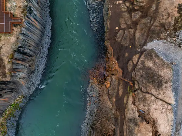 Stock image Aerial view of the Studlagil Canyon. Beautiful view of Jokulsa A Bru river. Superb outdoor scene of Iceland, Europe. Beauty of nature concept background.