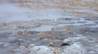 İzlanda 'daki Geysir Vadisi' nin güzel manzarası. İzlanda, Haukadüler Vadisi 'ndeki jeotermal alan, kaynayan kaplıcalarla, sıcak su akıntılarıyla