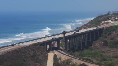 Güney Kaliforniya kıyısındaki güzel uçurumların hava manzarası, Torrey çam ağacı doğal rezervi. Torrey Pines State Reserve ve Plajı La Jolla, San Diego 'nun batı kıyısında.