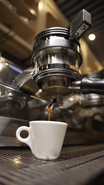 Кофе Эспрессо Наливается Автомата Крупным Планом Пивоварение Кофе — стоковое видео