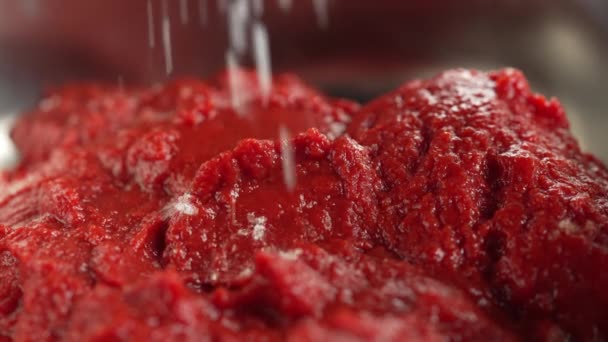 番茄酱和蔬菜用搅拌机搅拌 — 图库视频影像