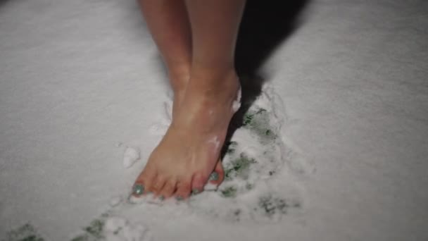 Μια Γυναίκα Πετάχτηκε Έξω Στην Αυλή Γυμνά Πόδια Στο Κρύο — Αρχείο Βίντεο