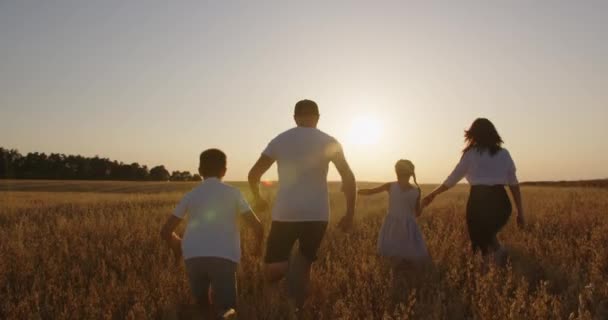 Papa Mama Hebben Plezier Wandelen Met Kinderen Natuur — Stockvideo