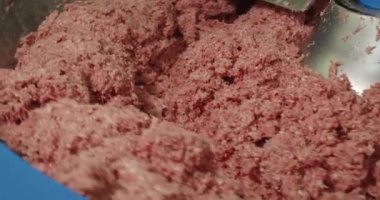 Baharatlar et ürünlerinin üretimi için santrifüjdeki kıymaya eklenir. Yüksek kalite 4k görüntü