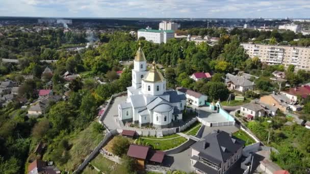 Aerial Zastrzelił Miasto Żytomierz Katedra Świętego Krzyża Uoc Ukraina Wysokiej — Wideo stockowe