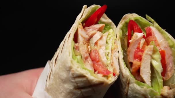 Comida Rua Rápida Lanche Shawarma Shawarma Doner Kebab Fechar — Vídeo de Stock
