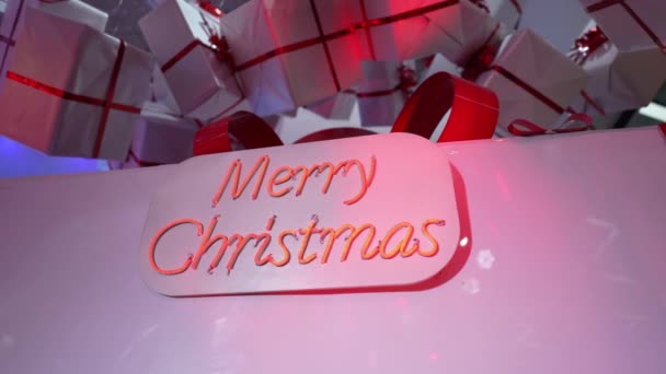 Καλά Χριστούγεννα Όμορφο Λαμπερό Κόκκινο Κείμενο Χριστουγέννων Νέον Φως Κουτιά — Αρχείο Βίντεο